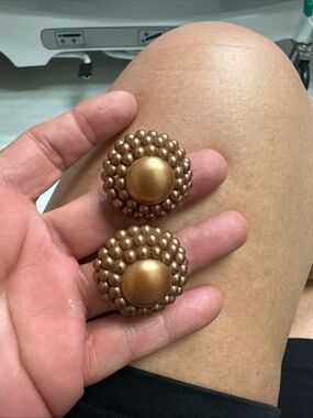 Estate Gold Bead Cluster Clip-On Earrings vintage 1960